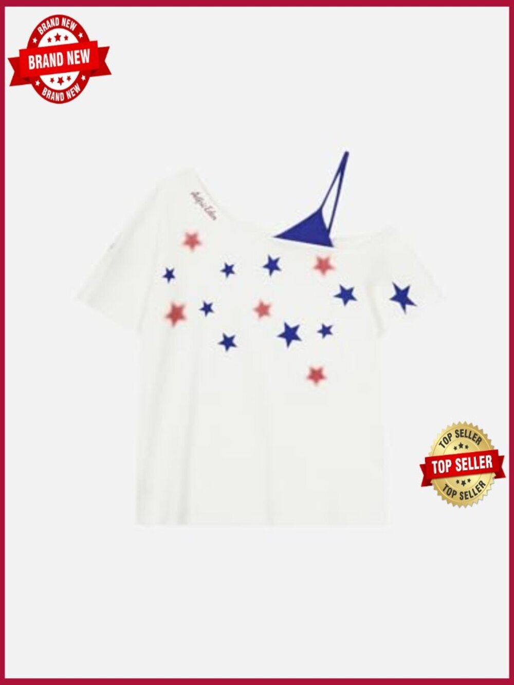 Off The Shoulder Oversized Star Graphic Tee Summer Cute Y2K Top - Picture 2 of 6